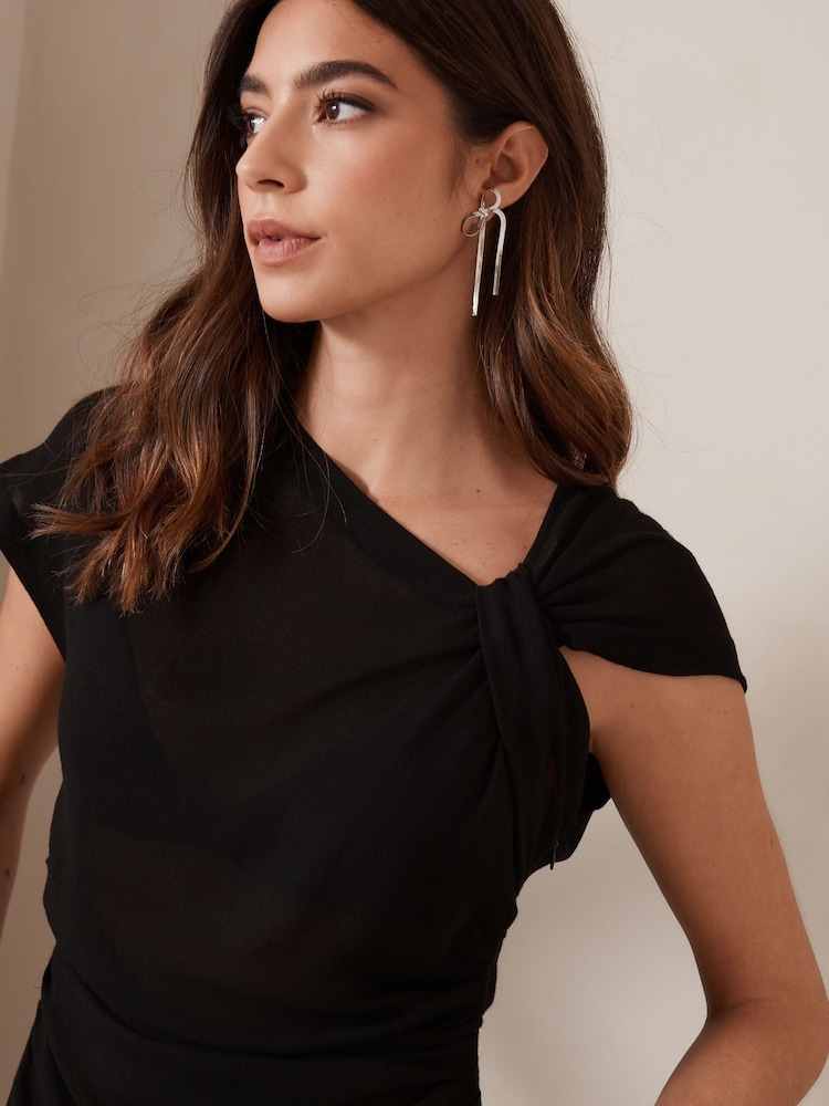 Black Drape Aymmetric Twist Neck Top - Image 4 of 4 Black Drape Aymmetric Twist Neck Top - Image 4 of 4