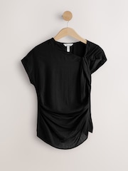 Black Drape Aymmetric Twist Neck Top - Image 5 of 7