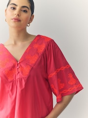 Orange and Pink Pineapple Embroidered Short Sleeve Top - Image 6 of 9
