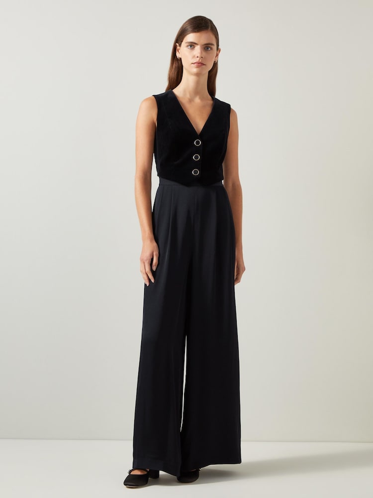 LK Bennett Black Carine Waistcoat Culotte Jumpsuit - Image 1 of 3 LK Bennett Black Carine Waistcoat Culotte Jumpsuit - Image 1 of 3