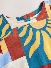 Red/Blue Abstract Sunshine Print Short Sleeve Boxy T-Shirt with Linen - Image 7 of 9