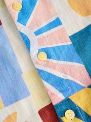 Red/Blue Abstract Sunshine Print Short Sleeve Boxy T-Shirt with Linen - Image 9 of 9