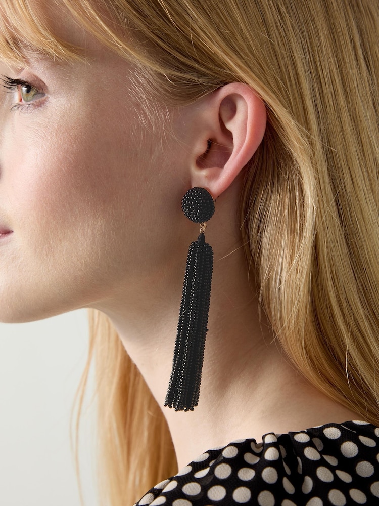 LK Bennett Natural Estel Tassel Bead Drop Earrings - Image 1 of 2
