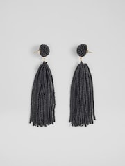 LK Bennett Natural Estel Tassel Bead Drop Earrings - Image 2 of 2