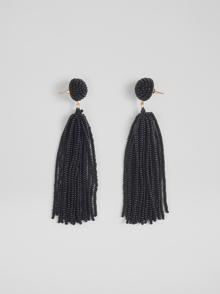 LK Bennett Natural Estel Tassel Bead Drop Earrings - Image 2 of 2