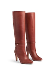 LK Bennett Brown Slim Caterina Teak High Block Stiletto Boots - Image 2 of 4