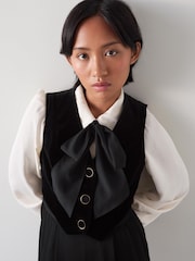 LK Bennett Black Carine Petite Waistcoat Culotte 100% Cotton Jumpsuit - Image 3 of 5