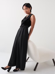LK Bennett Black Carine Petite Waistcoat Culotte 100% Cotton Jumpsuit - Image 4 of 5