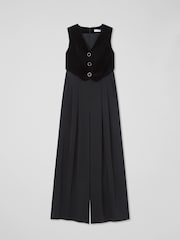 LK Bennett Black Carine Petite Waistcoat Culotte 100% Cotton Jumpsuit - Image 5 of 5