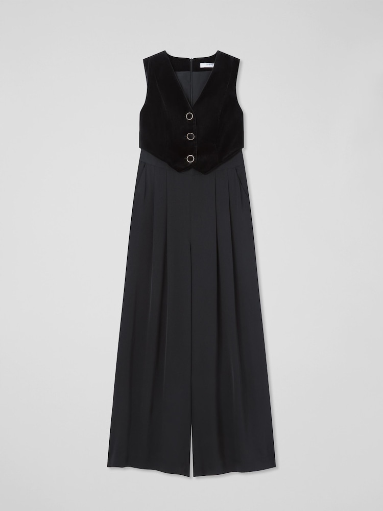 LK Bennett Black Carine Petite Waistcoat Culotte 100% Cotton Jumpsuit - Image 5 of 5