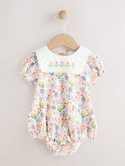 Bright Multi Colour Floral Printed Baby Woven Collared Romper - Image 1 of 8