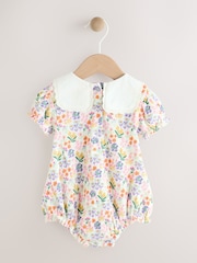 Bright Multi Colour Floral Printed Baby Woven Collared Romper - Image 2 of 8