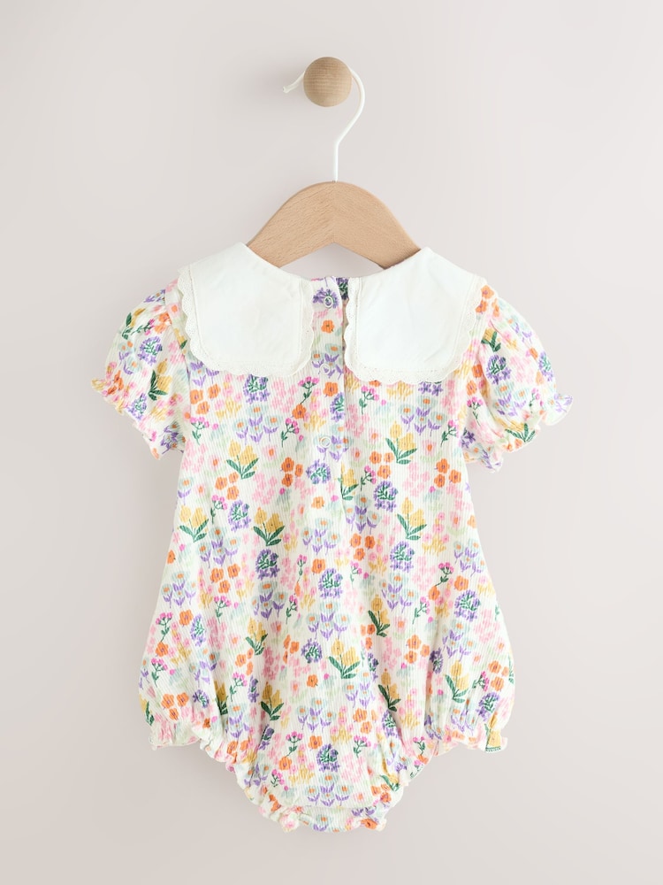 Bright Multi Colour Floral Printed Baby Woven Collared Romper - Image 2 of 8
