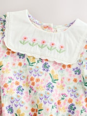 Bright Multi Colour Floral Printed Baby Woven Collared Romper - Image 4 of 8
