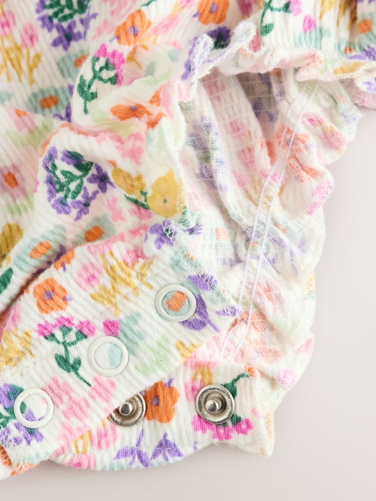 Bright Multi Colour Floral Printed Baby Woven Collared Romper - Image 8 of 8