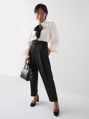 LK Bennett Black Petite Tabitha Belted Crepe Trousers - Image 1 of 4