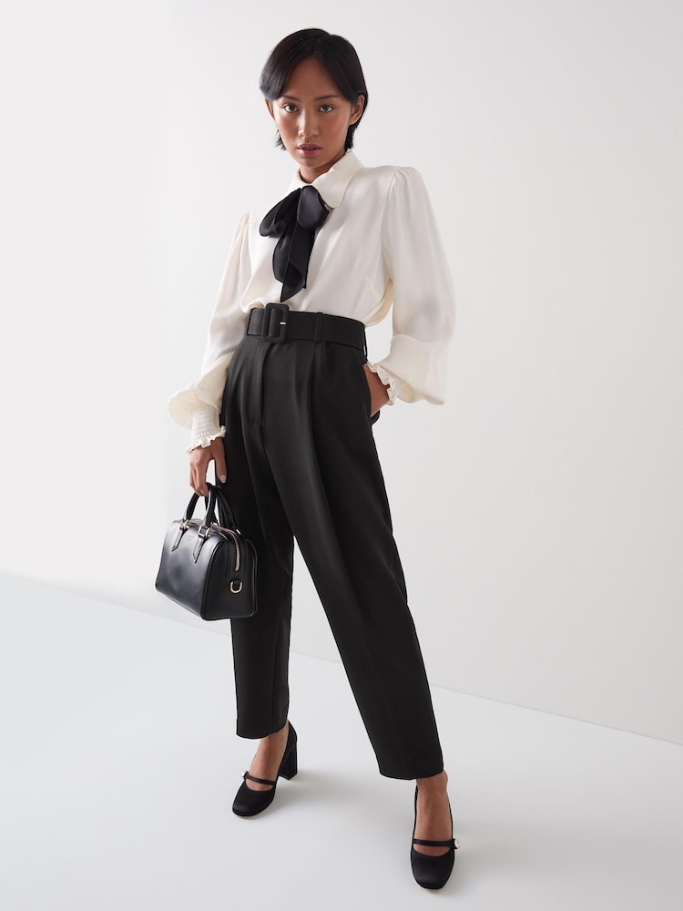 LK Bennett Black Petite Tabitha Belted Crepe Trousers - Image 1 of 4