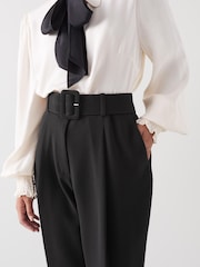 LK Bennett Black Petite Tabitha Belted Crepe Trousers - Image 3 of 4