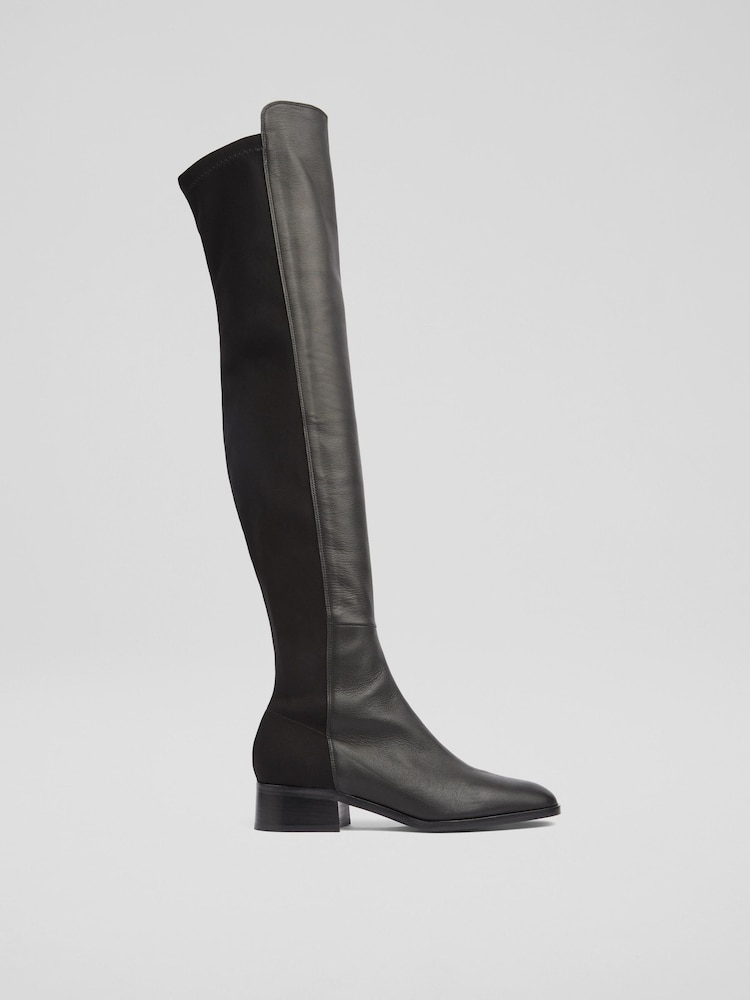 LK Bennett Black Half Stretch Over The Knee Boots - Image 1 of 4