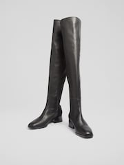 LK Bennett Black Half Stretch Over The Knee Boots - Image 3 of 4