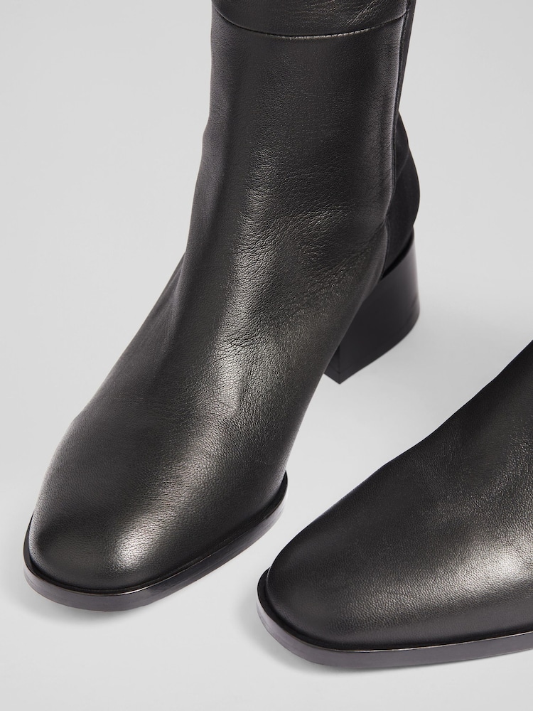 LK Bennett Black Half Stretch Over The Knee Boots - Image 4 of 4