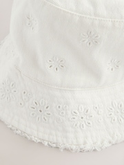 White 100% Cotton Broderie Anglais Flower Bucket Hat (3mths-16yrs) - Image 2 of 3