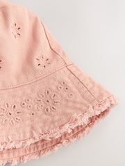 Pink 100% Cotton Broderie Anglais Flower Bucket Hat (3mths-16yrs) - Image 2 of 3