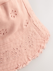 Pink 100% Cotton Broderie Anglais Flower Bucket Hat (3mths-16yrs) - Image 3 of 3