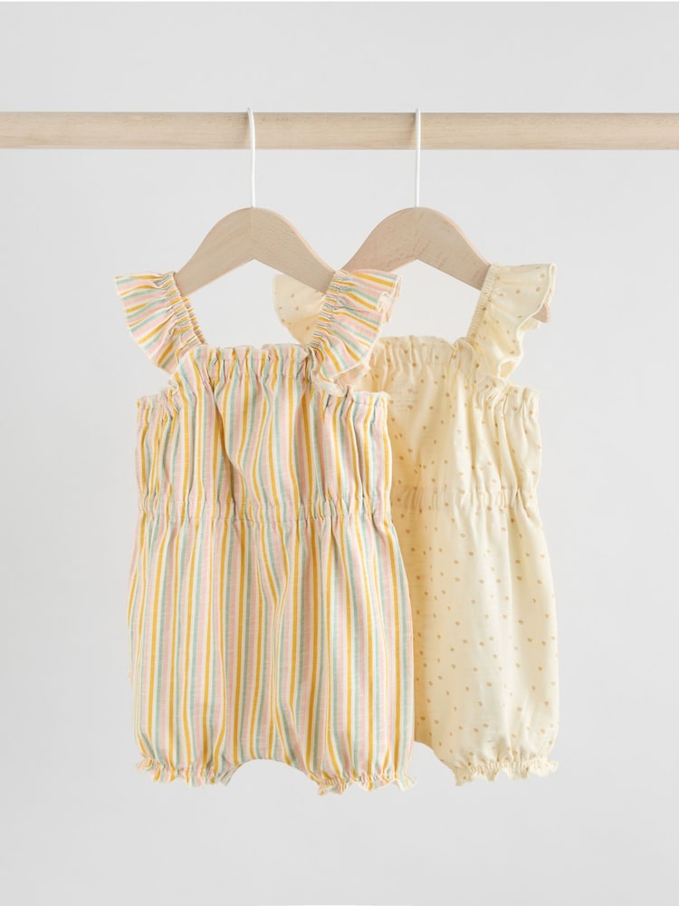 Stripe and Spot Printed 100% Cotton Baby Rompers 2 Pack - Image 1 of 8