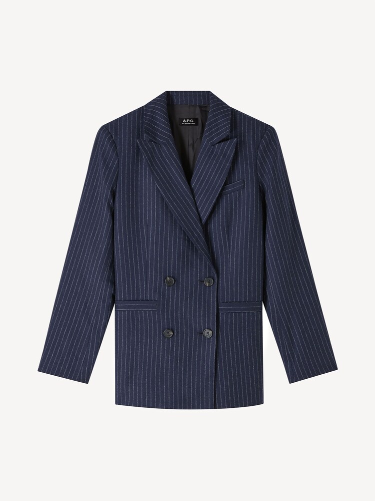 A.P.C. Blue Pinstripe Lucy Double Breasted Blazer - Image 4 of 4