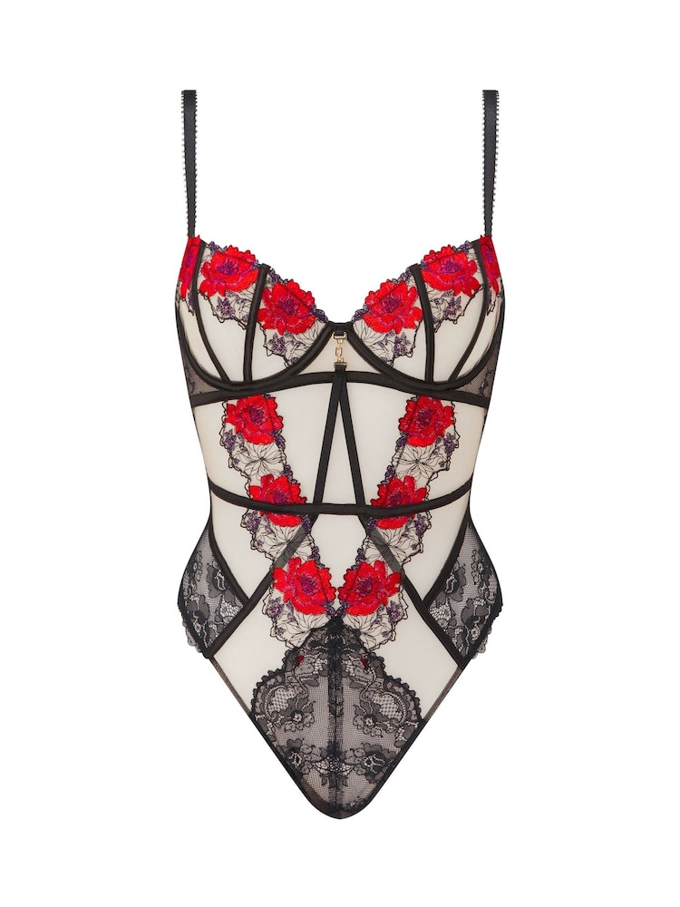 Ann Summers Black Caged Rose Floral Print Embroidery Non Padded Body - Image 5 of 5 Ann Summers Black Caged Rose Floral Print Embroidery Non Padded Body - Image 5 of 5