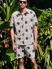 Navy/White Floral Embroidered Elasticated Waist Shorts - Image 2 of 9