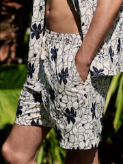 Navy/White Floral Embroidered Elasticated Waist Shorts - Image 4 of 9