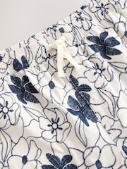 Navy/White Floral Embroidered Elasticated Waist Shorts - Image 7 of 9