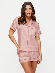 Ann Summers Pink Signature Satin Revere Pyjamas Set - Image 1 of 4