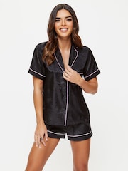 Ann Summers Black Signature Satin Revere Pyjamas Set - Image 1 of 4