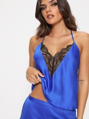 Ann Summers Blue Adoration Satin Lace Cami Pyjama Set - Image 3 of 5
