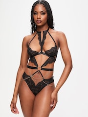 Ann Summers Black Love Mi Amor Crotchless Lace Body With Gold Heart Chain Detail - Image 1 of 5