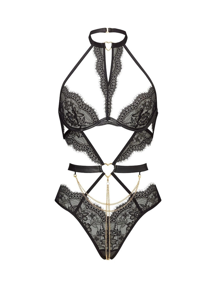 Ann Summers Black Love Mi Amor Crotchless Lace Body With Gold Heart Chain Detail - Image 5 of 5