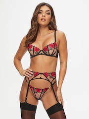 Ann Summers Black Caged Rose Floral Print Embroidery Suspender Belt - Image 4 of 5