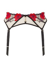 Ann Summers Black Caged Rose Floral Print Embroidery Suspender Belt - Image 5 of 5