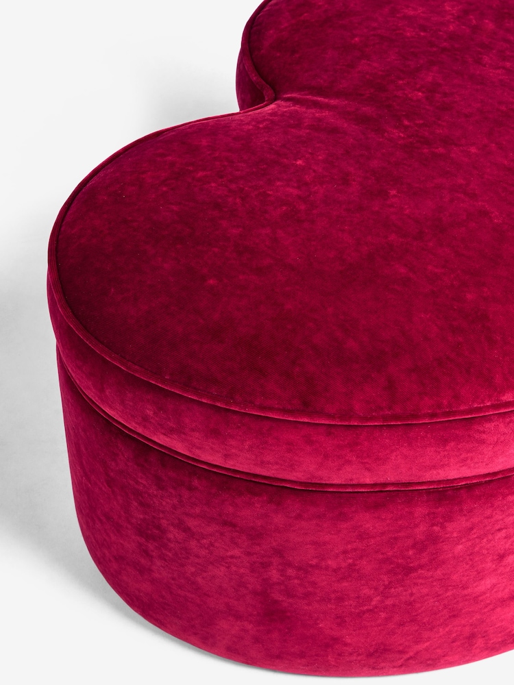 Rockett St George Deep Cherry Red Luxe Needlecord Velvet Heart Large Footstool with Storage - Image 6 of 6