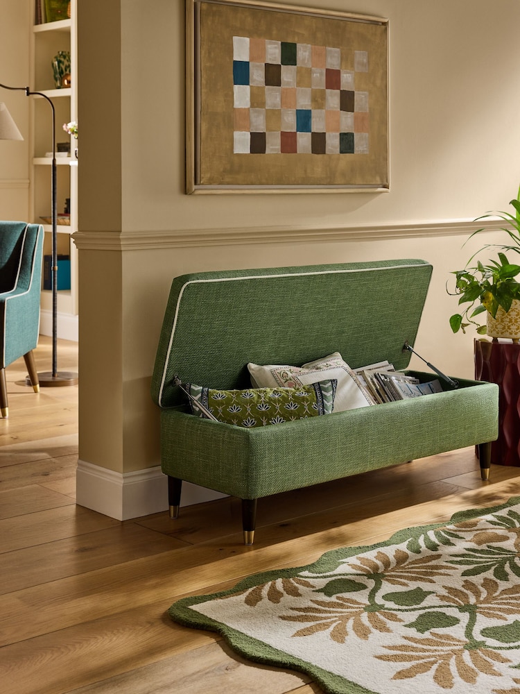 Nina Campbell Carmel Green Walton Storage Ottoman Bench - Image 2 of 9