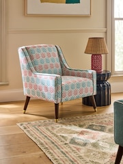 Nina Campbell Hawthorn Trellis Red and Teal Rosebury Accent Chair - Image 1 of 9