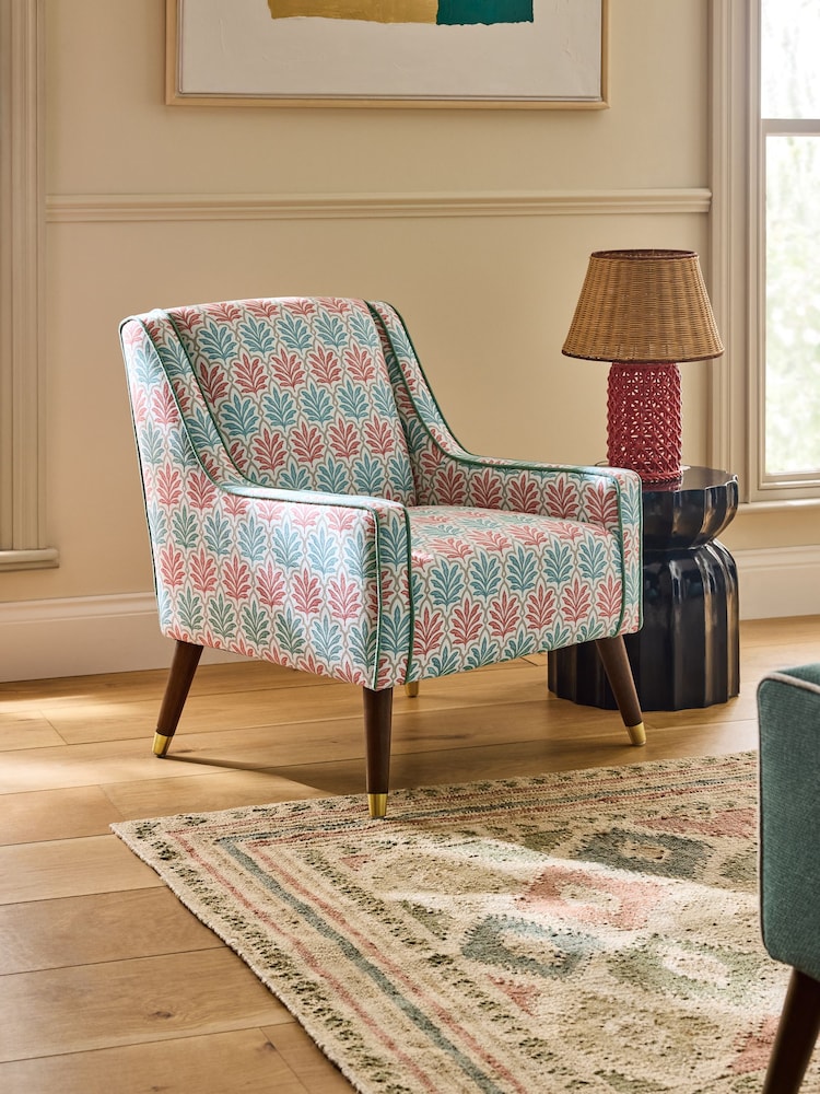 Nina Campbell Hawthorn Trellis Red and Teal Rosebury Accent Chair - Image 1 of 9