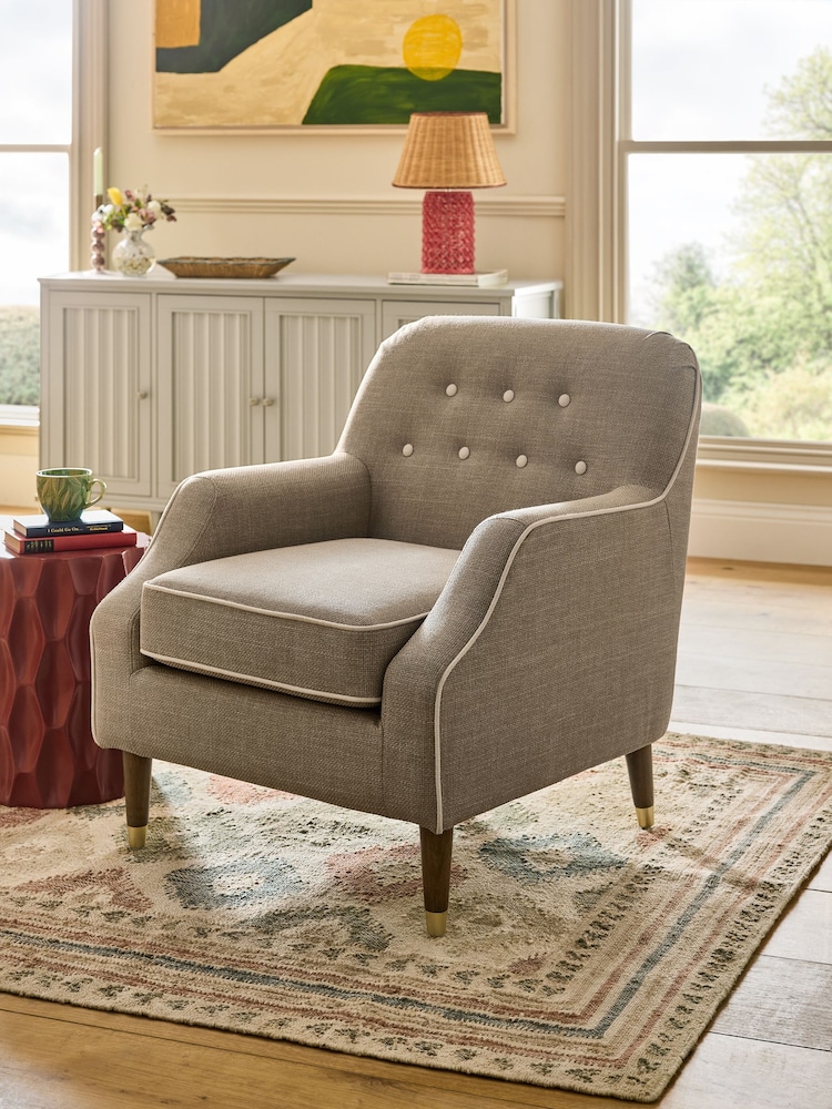 Nina Campbell Taupe Natural Carmel Walton Accent Chair - Image 1 of 8