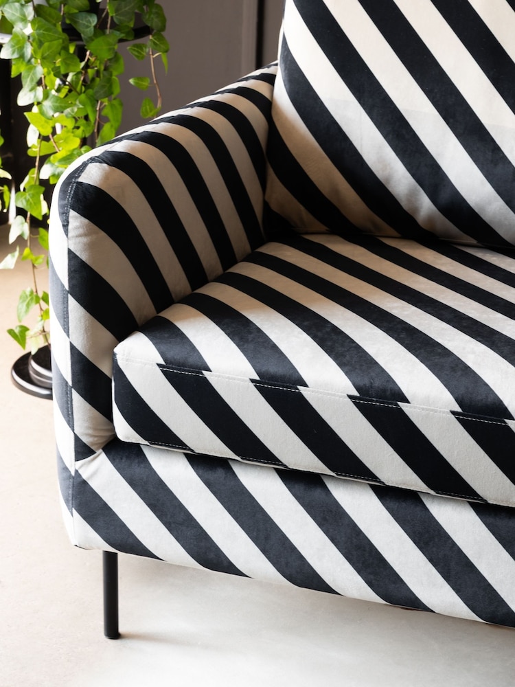 Rockett St George Studio Stripe Velvet Sand and Black The Edie 2 Seater Sofa - Image 2 of 6