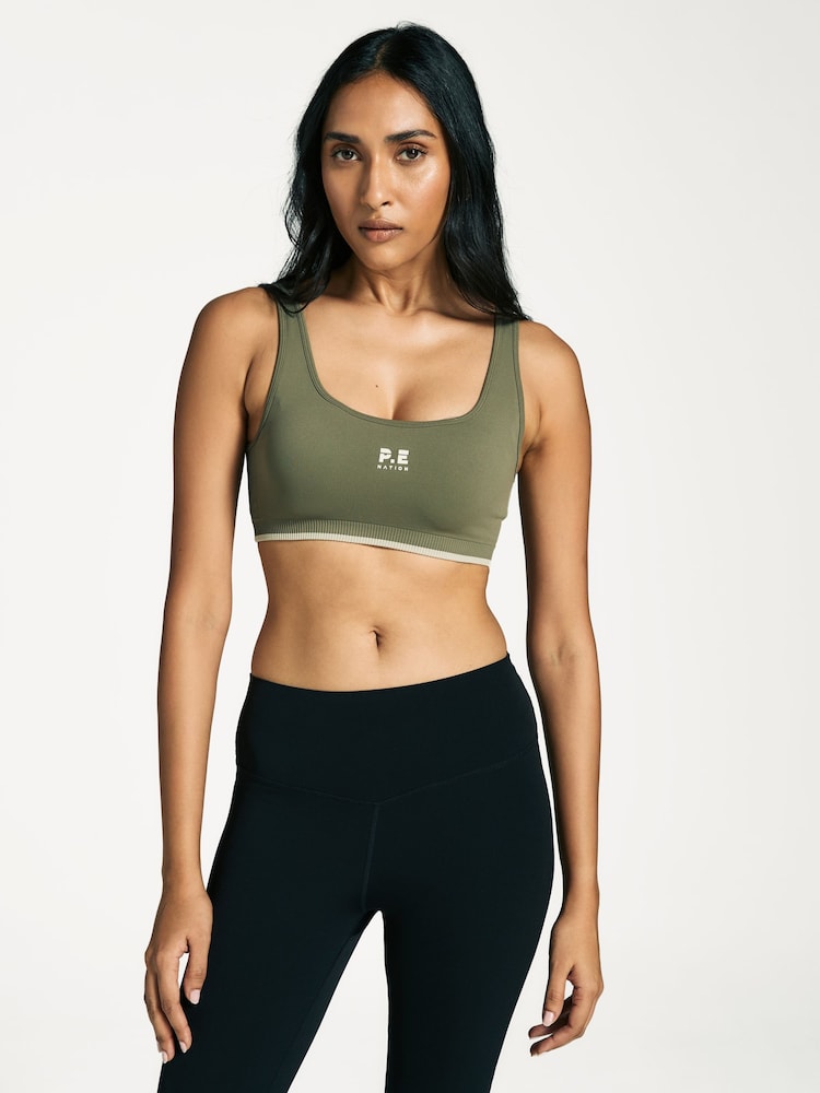 P.E Nation Khaki/Green Restore Seamless Scoop Bra - Image 1 of 4