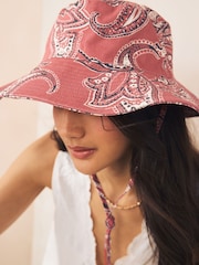 Red Paisley Print Wide Brim Bucket Hat - Image 2 of 5