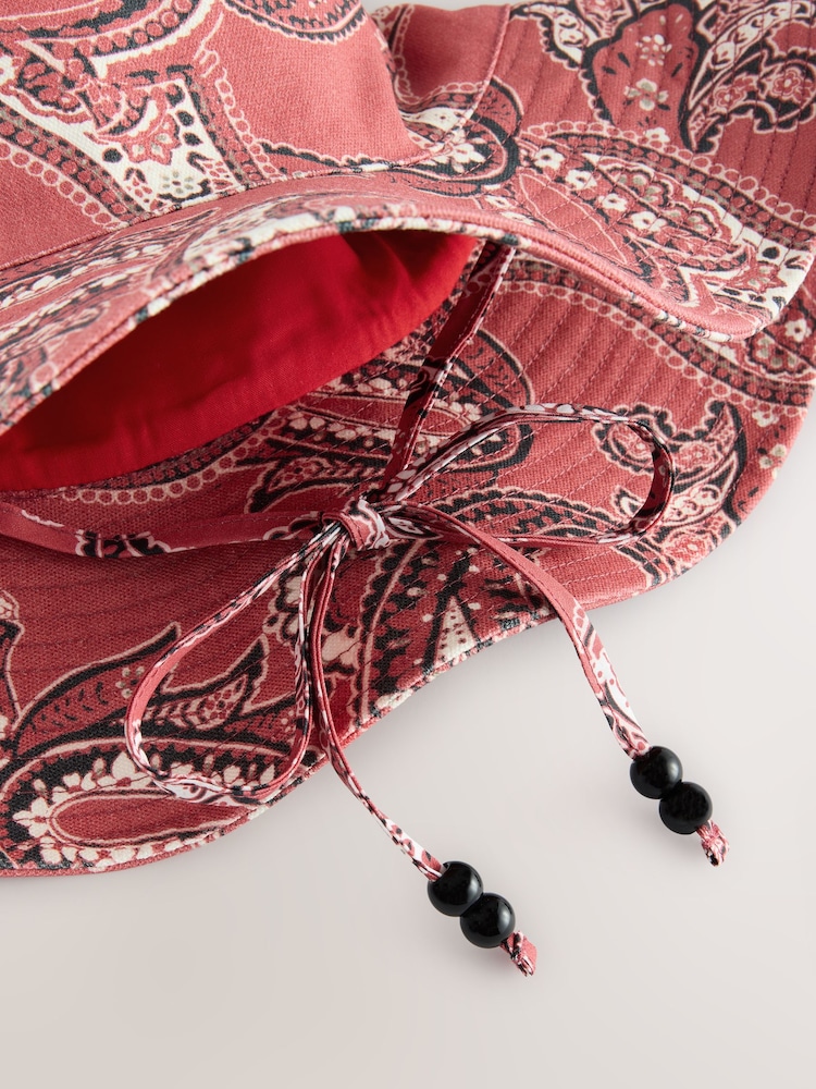 Red Paisley Print Wide Brim Bucket Hat - Image 4 of 5